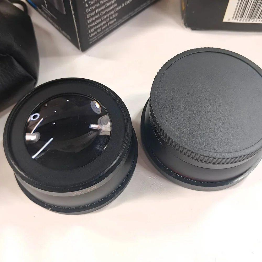 Camera lens set Nikon Wc-E63 Vivitar 58mm Wide Angle .43x Telephoto 2.2x Hood‎